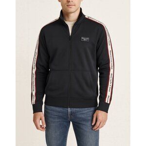 abercrombie fitch Men’s Full zip Sweater Navy Blue Logo Sleeves L Y2K